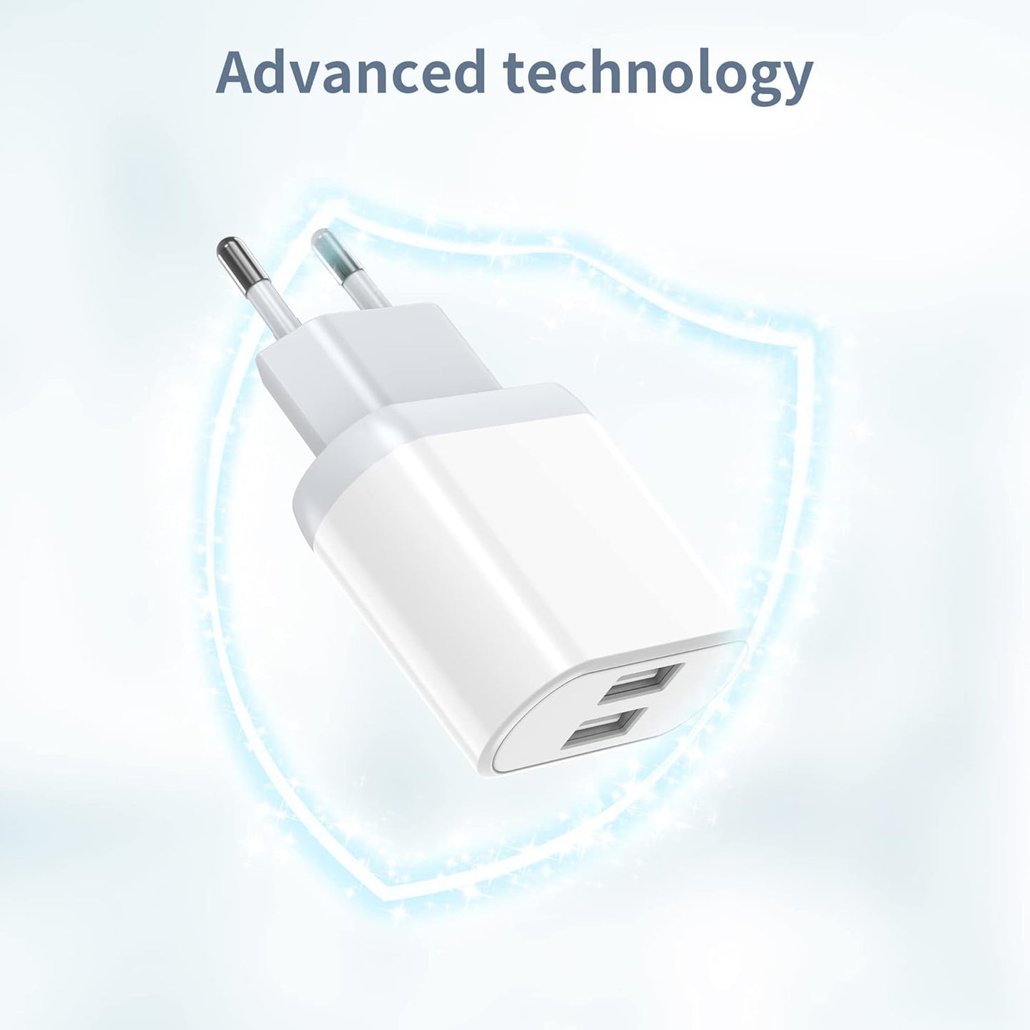 Ensemble de 2 chargeurs USB A de 10,5 W avec prise rapide pour iPhone 15, 14, 13, 12, 11, Pro Max, SE, XS, XR, 8 Plus, Samsung Galaxy, iPad, téléphones, Android, Adaptateur mural