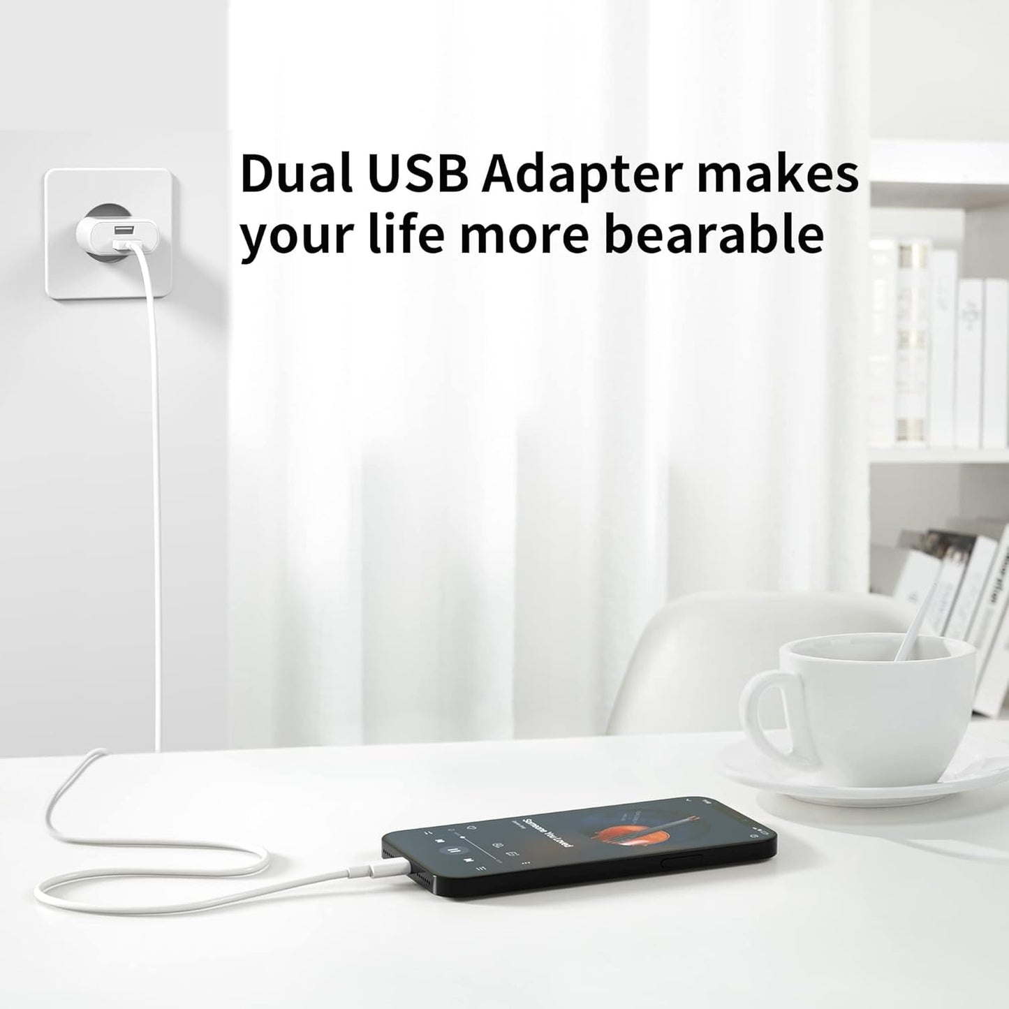 Ensemble de 2 chargeurs USB A de 10,5 W avec prise rapide pour iPhone 15, 14, 13, 12, 11, Pro Max, SE, XS, XR, 8 Plus, Samsung Galaxy, iPad, téléphones, Android, Adaptateur mural